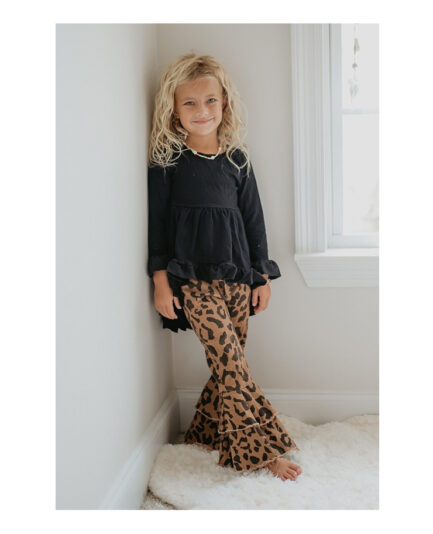 Kids Leopard Double Denim Ruffle Pant