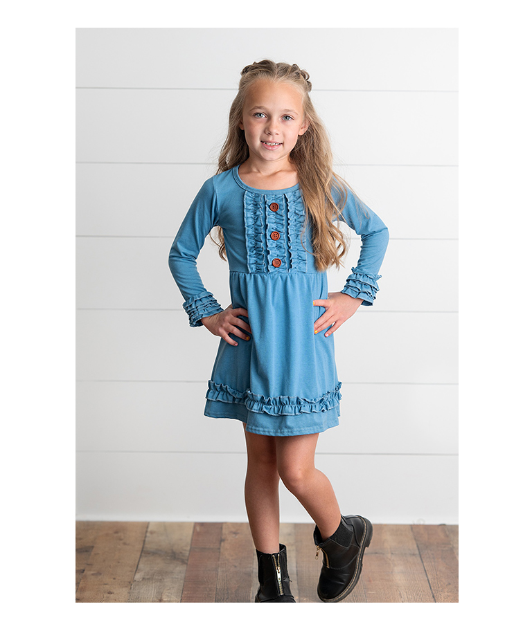 Kids-Long-Sleeve-Solid-Blue-Ruffle-Button-Dress2