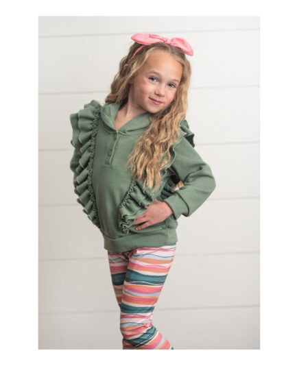 Kids Sage Ruffle Button Hoodie & Leggings Set