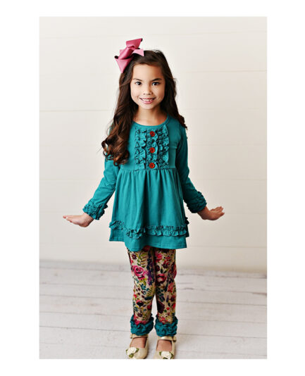 Kids Teal Plum Floral Legging Set