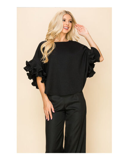 ROund Neck Ruffled Top (3) Black