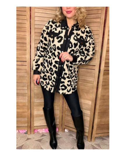 Sherpa Leopard Long Sleeve Womens Shacket