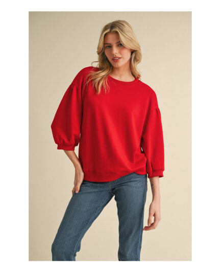 Solid 3/4 Sleeve Sweatshirt