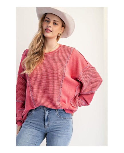 Washed Thermal Mix Terry Pullover Pink