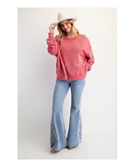 Washed Thermal Mix Terry Pullover Pink